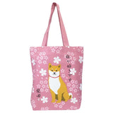 Tote Bag Shiba Dog Shibatasan I love Cherry Blossoms Dark Pink