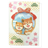 Greeting Card Dog & Cat Friends with Mt. Fuji