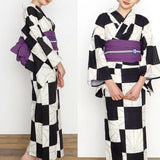 Yukata for Women Checkered with Soft Obi Small Size